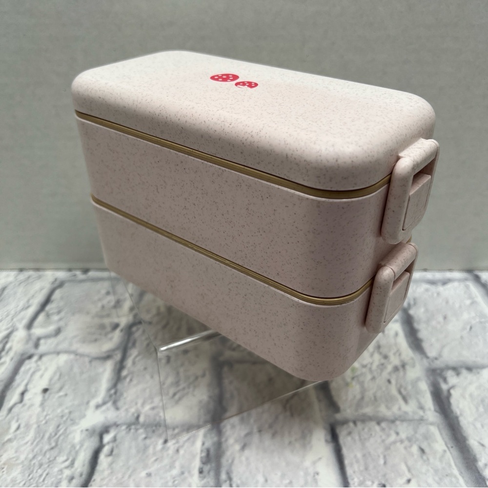 KIKKI.K Kawaii Mushroom Pink Bento Box Lunch Set | 2-Tier Stackable w/ Utensils